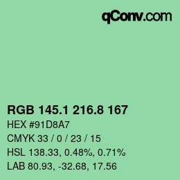 カラーコード: RGB 145.1 216.8 167 | qconv.com