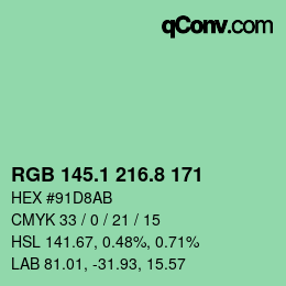 カラーコード: RGB 145.1 216.8 171 | qconv.com