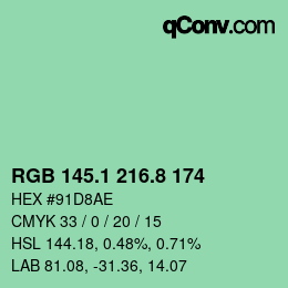 カラーコード: RGB 145.1 216.8 174 | qconv.com