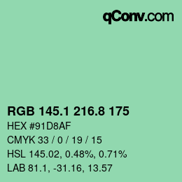 カラーコード: RGB 145.1 216.8 175 | qconv.com