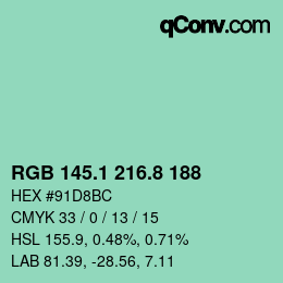 カラーコード: RGB 145.1 216.8 188 | qconv.com