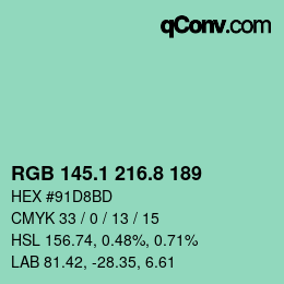 カラーコード: RGB 145.1 216.8 189 | qconv.com