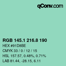 カラーコード: RGB 145.1 216.8 190 | qconv.com