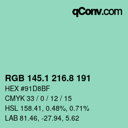 Color code: RGB 145.1 216.8 191 | qconv.com