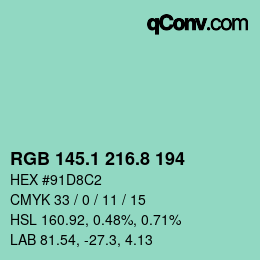 カラーコード: RGB 145.1 216.8 194 | qconv.com