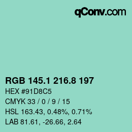 カラーコード: RGB 145.1 216.8 197 | qconv.com