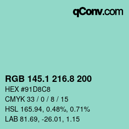 カラーコード: RGB 145.1 216.8 200 | qconv.com