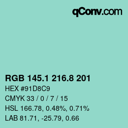 Código de color: RGB 145.1 216.8 201 | qconv.com