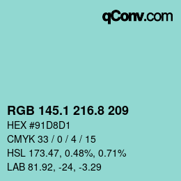カラーコード: RGB 145.1 216.8 209 | qconv.com