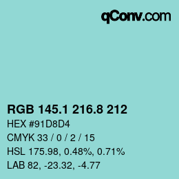 Color code: RGB 145.1 216.8 212 | qconv.com