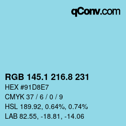 カラーコード: RGB 145.1 216.8 231 | qconv.com