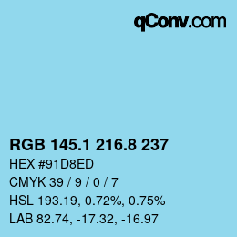 カラーコード: RGB 145.1 216.8 237 | qconv.com