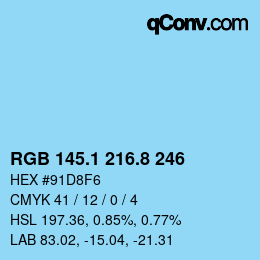 颜色代码: RGB 145.1 216.8 246 | qconv.com