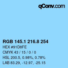 Color code: RGB 145.1 216.8 254 | qconv.com
