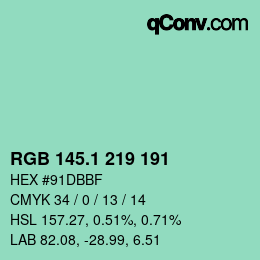 カラーコード: RGB 145.1 219 191 | qconv.com