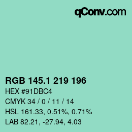 カラーコード: RGB 145.1 219 196 | qconv.com