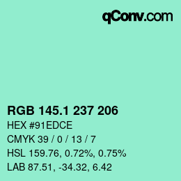 カラーコード: RGB 145.1 237 206 | qconv.com