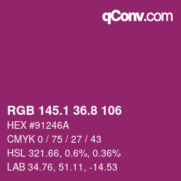 カラーコード: RGB 145.1 36.8 106 | qconv.com