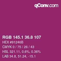 カラーコード: RGB 145.1 36.8 107 | qconv.com
