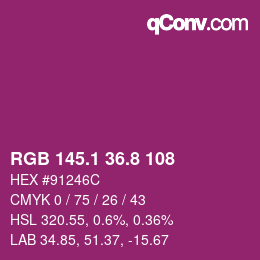 カラーコード: RGB 145.1 36.8 108 | qconv.com