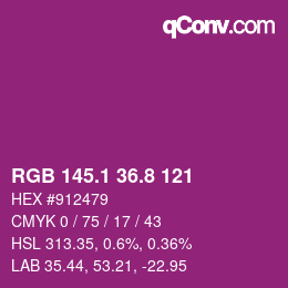 カラーコード: RGB 145.1 36.8 121 | qconv.com