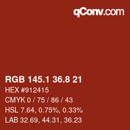 カラーコード: RGB 145.1 36.8 21 | qconv.com