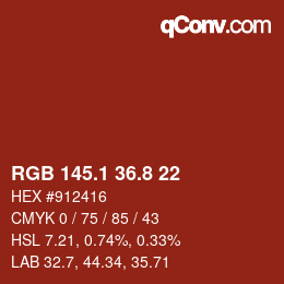 カラーコード: RGB 145.1 36.8 22 | qconv.com