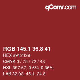カラーコード: RGB 145.1 36.8 41 | qconv.com