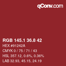 カラーコード: RGB 145.1 36.8 42 | qconv.com