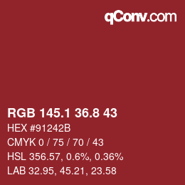 カラーコード: RGB 145.1 36.8 43 | qconv.com