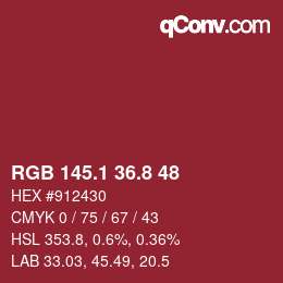 Color code: RGB 145.1 36.8 48 | qconv.com