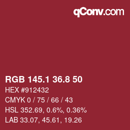 カラーコード: RGB 145.1 36.8 50 | qconv.com