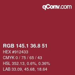 カラーコード: RGB 145.1 36.8 51 | qconv.com