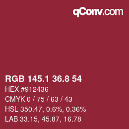 カラーコード: RGB 145.1 36.8 54 | qconv.com