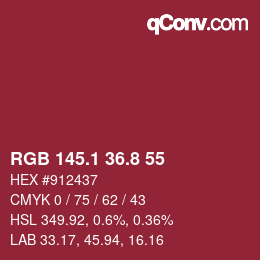 カラーコード: RGB 145.1 36.8 55 | qconv.com