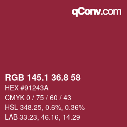 カラーコード: RGB 145.1 36.8 58 | qconv.com