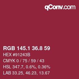 カラーコード: RGB 145.1 36.8 59 | qconv.com