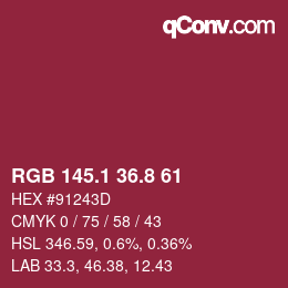 カラーコード: RGB 145.1 36.8 61 | qconv.com