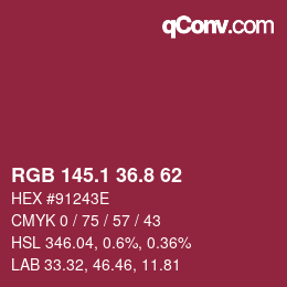 カラーコード: RGB 145.1 36.8 62 | qconv.com