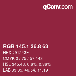 カラーコード: RGB 145.1 36.8 63 | qconv.com
