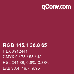 カラーコード: RGB 145.1 36.8 65 | qconv.com