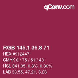 カラーコード: RGB 145.1 36.8 71 | qconv.com