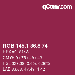 カラーコード: RGB 145.1 36.8 74 | qconv.com