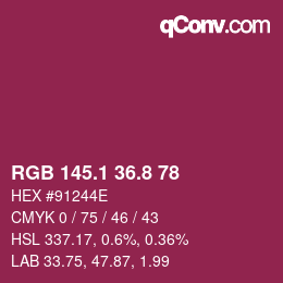 カラーコード: RGB 145.1 36.8 78 | qconv.com