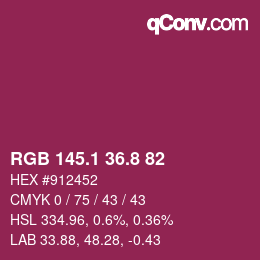 カラーコード: RGB 145.1 36.8 82 | qconv.com