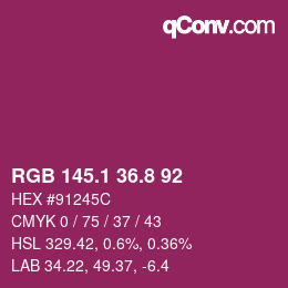 カラーコード: RGB 145.1 36.8 92 | qconv.com