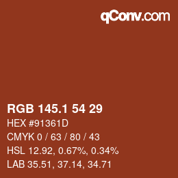 カラーコード: RGB 145.1 54 29 | qconv.com