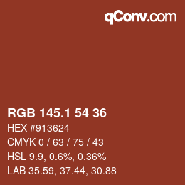 カラーコード: RGB 145.1 54 36 | qconv.com