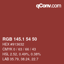 カラーコード: RGB 145.1 54 50 | qconv.com
