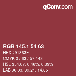 カラーコード: RGB 145.1 54 63 | qconv.com